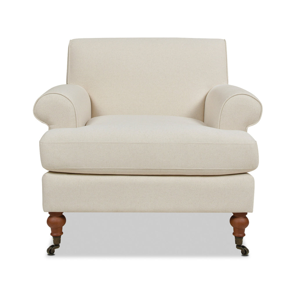 Alana 38' Lawson Accent Arm Chair Metal Casters, Light Beige Linen
