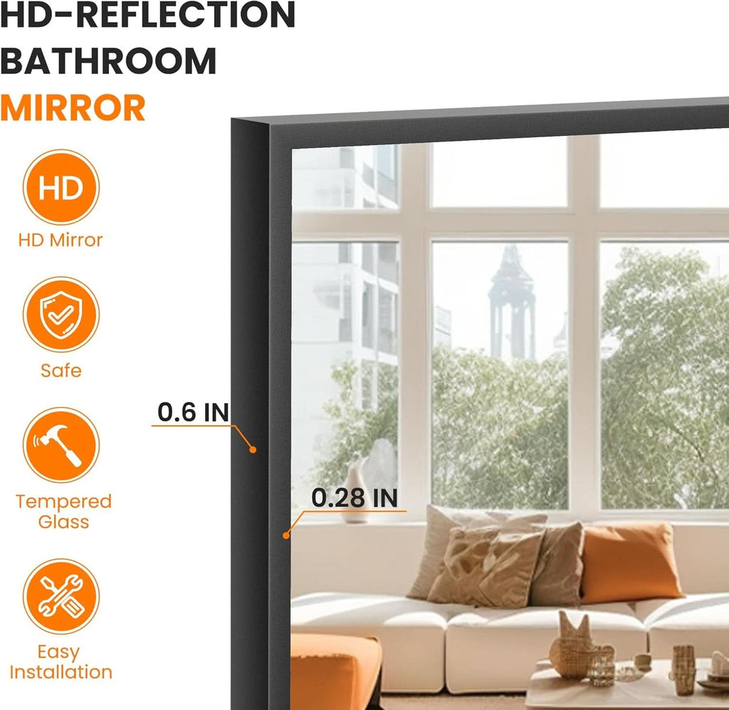 56 Inch Full Length Floor Mirror Black For Bedroom Living Room
