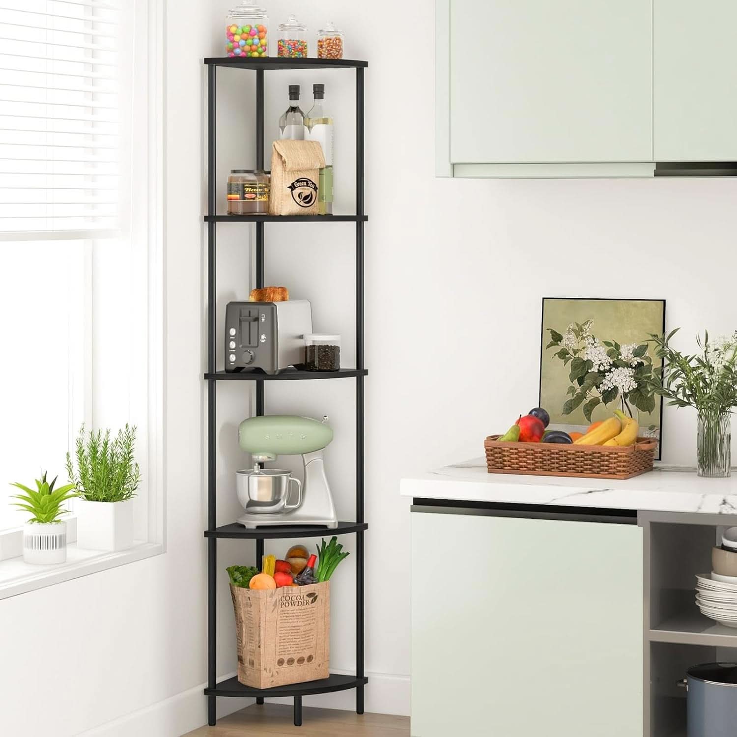 65 Inch Corner Shelf Stand 5 Tier Bookshelf For Home