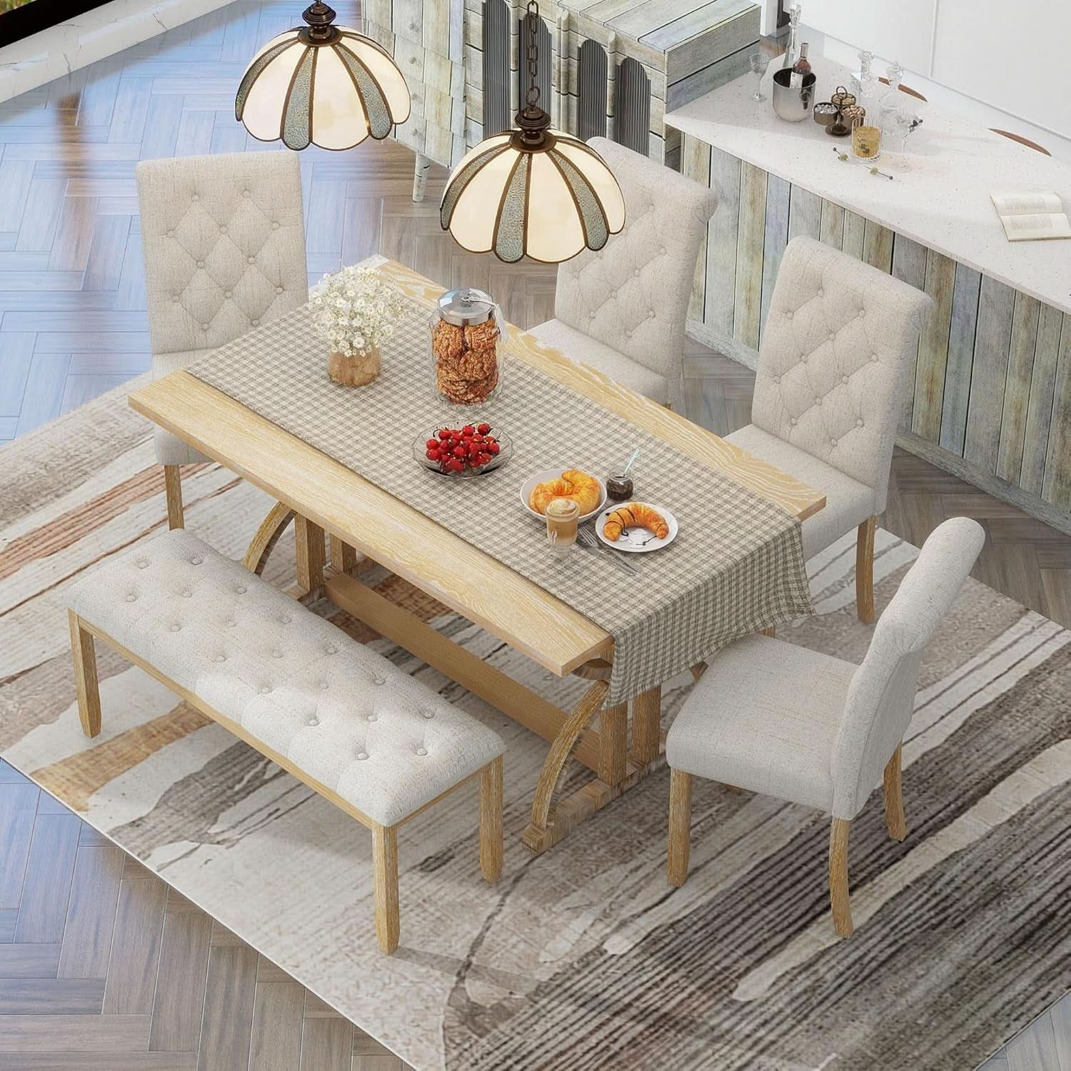 Industrial Solid Wood Rectangular Dining Table Set