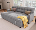 Reversible Sectional Sofa Couch, Sleeper Sofa Bed with Storage Chaise Pull Out Couch for Living Room | Hidden Stroge | Pull Out Bed | Removable Backrest | Linen Fabric, Light Grey