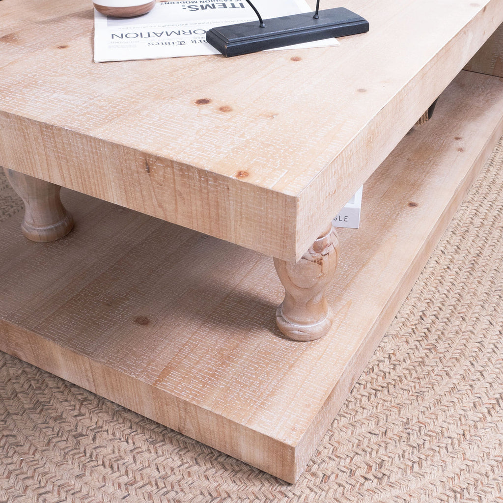 Rustic Solid Wood Coffee Table with Open Shelf – 47.2"
