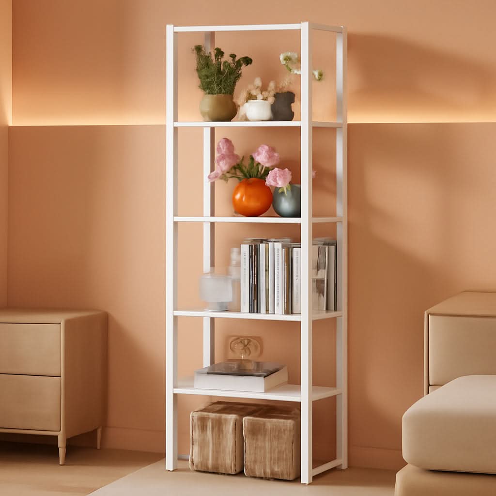 White Tall Bookshelf 6 Shelf Freestanding Bookcase