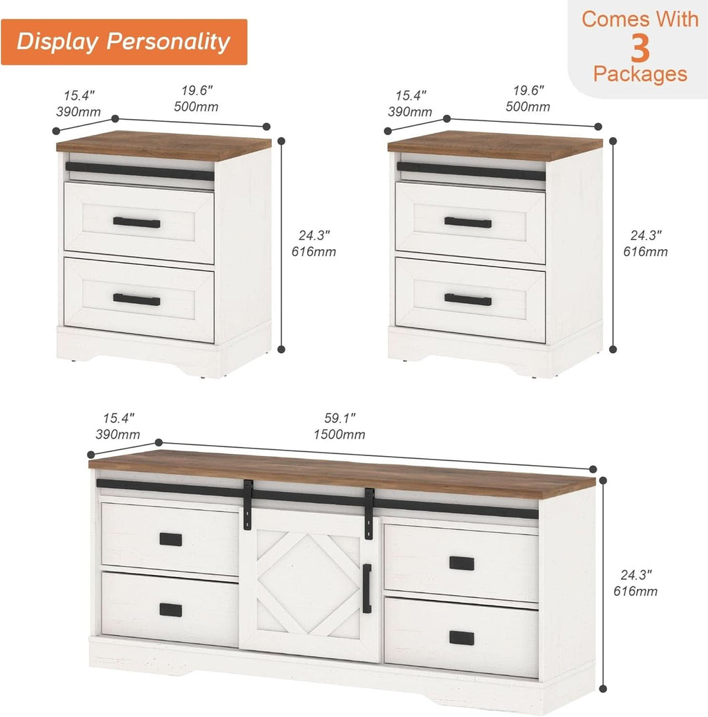 Farmhouse TV Stand Antique White With Charging USB Ports