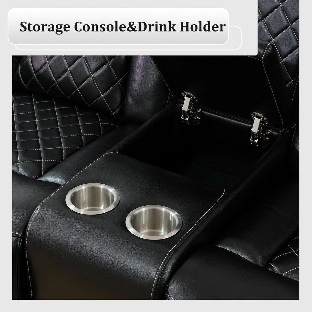 Black Power Recliner Sofa Set With LED And USB Charging
