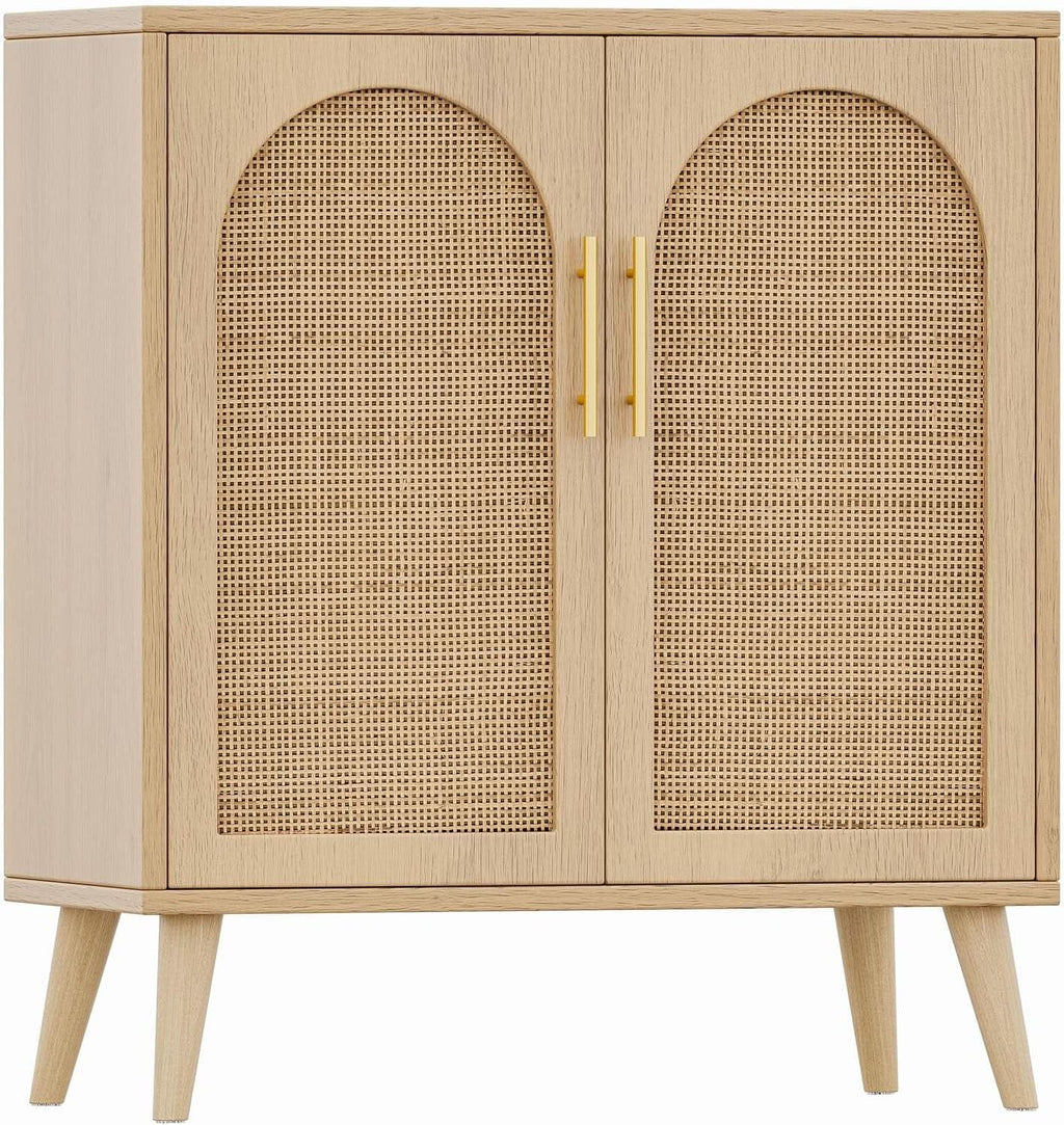 Natural Rattan Storage Sideboard Cabinet With Adjustable Shelves