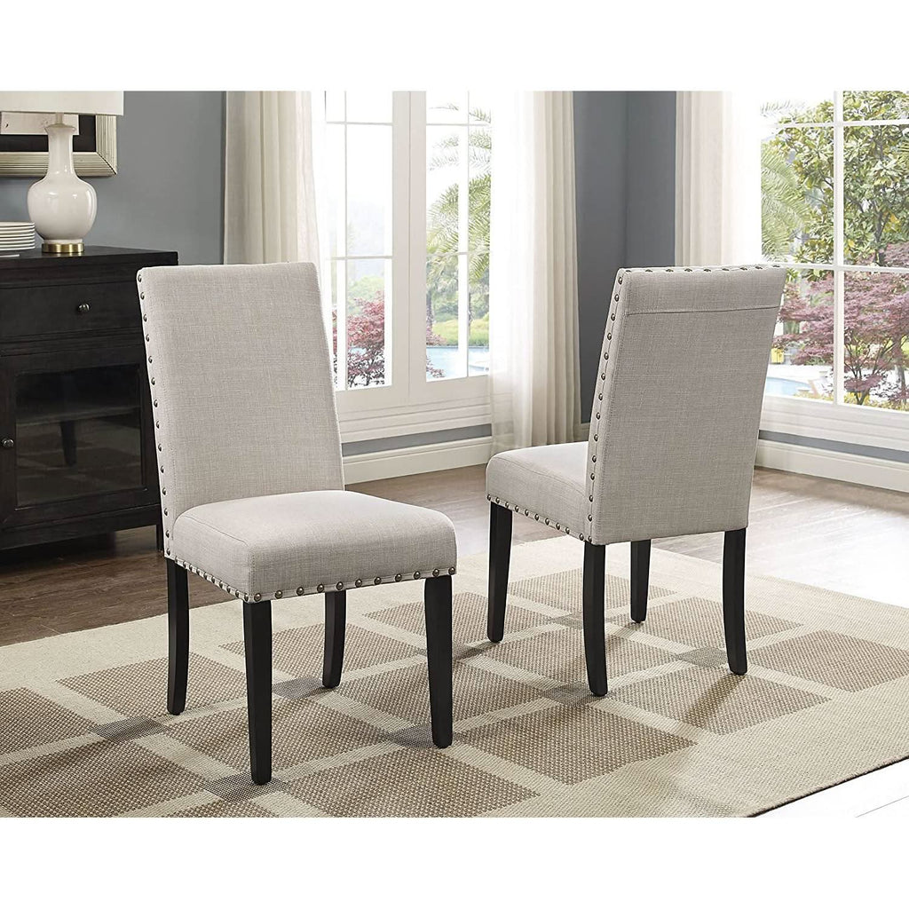 Tan Fabric Nailhead Dining Set 5 Piece Round Table