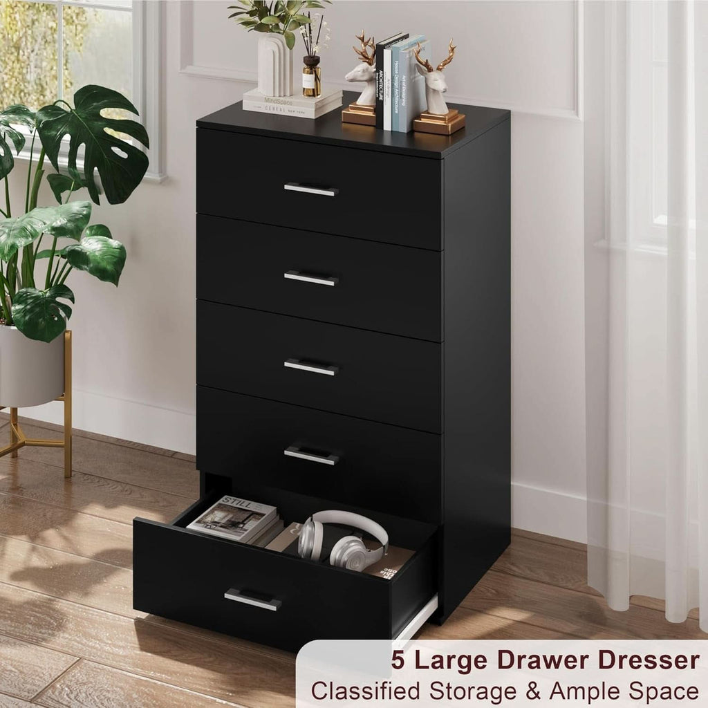 Tall Black Contemporary Dresser With Five Generous Drawers