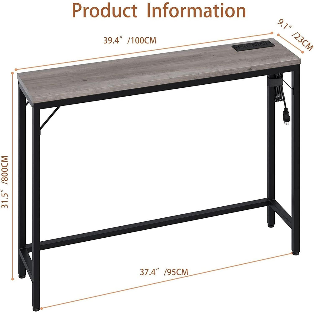 Industrial Grey Console Table With Charging Station