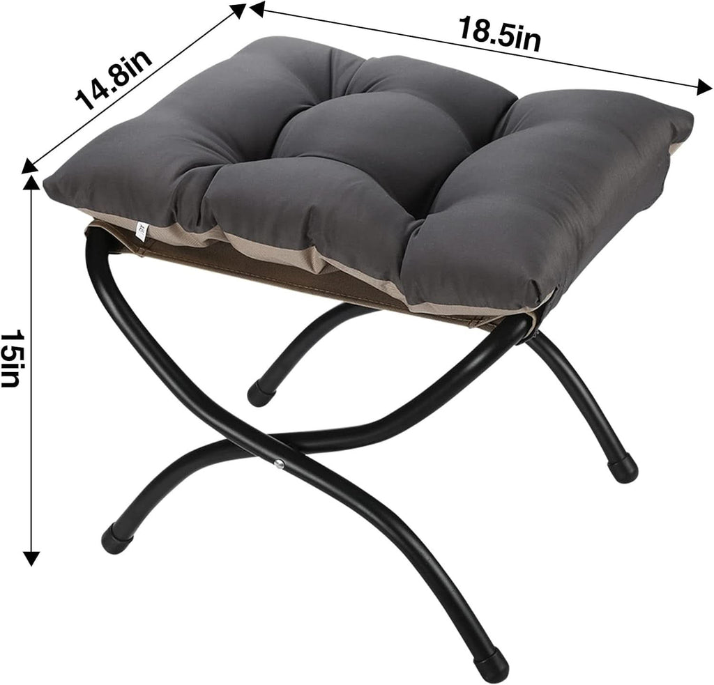 15 Inch Foldable Foot Stool Ottoman Charcoal Gray Washable