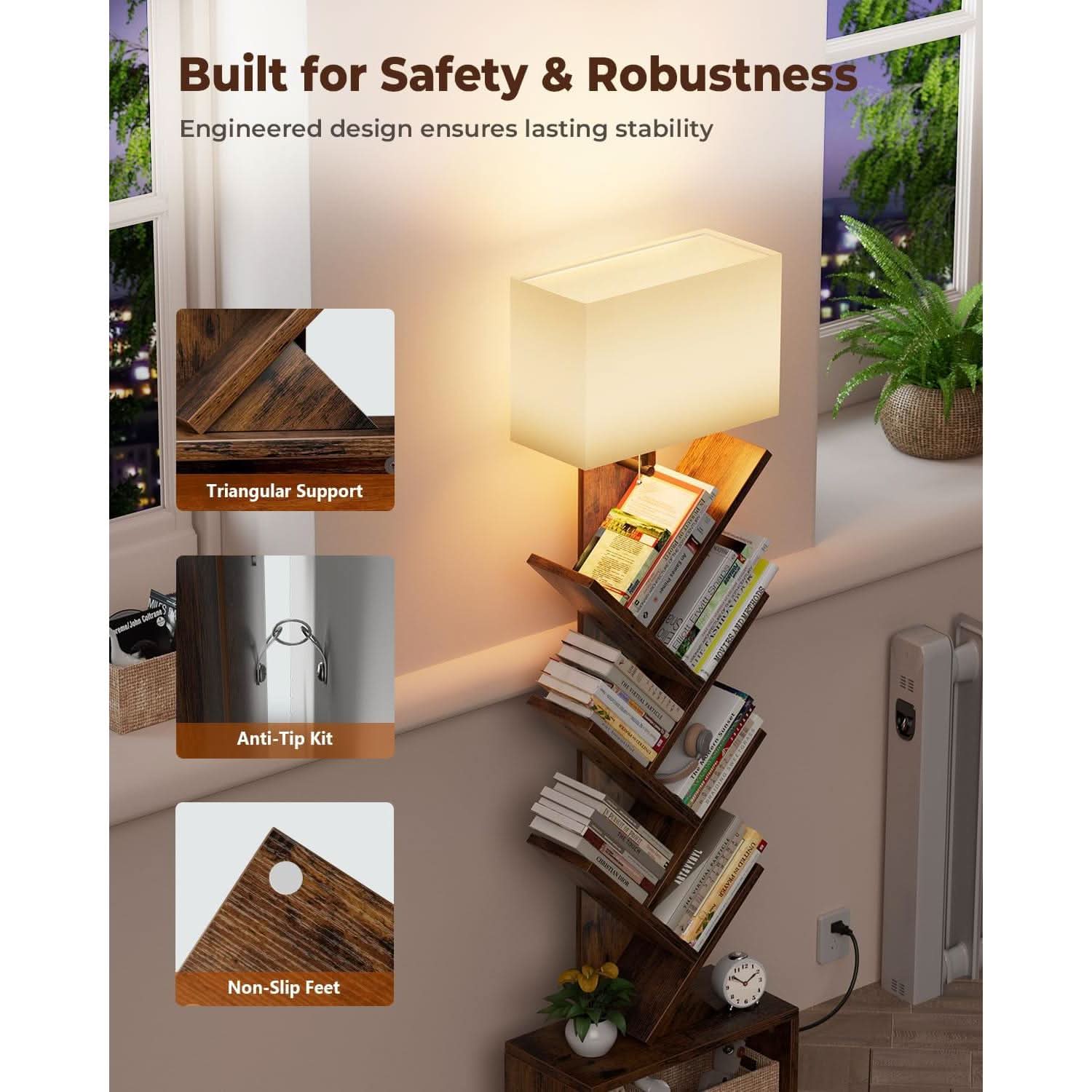 6 Tier Tree Bookshelf With Light Rustic Brown Home Office