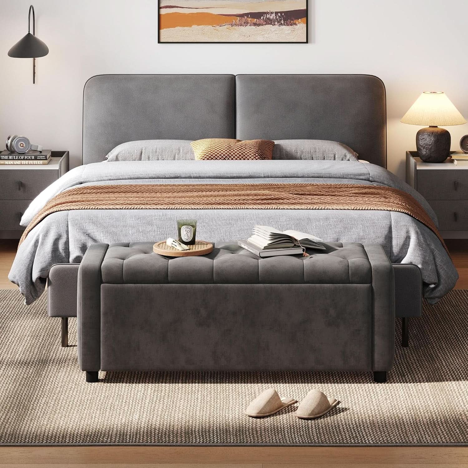 50 Inch Grey Luxurious Upholstered Storage Ottoman