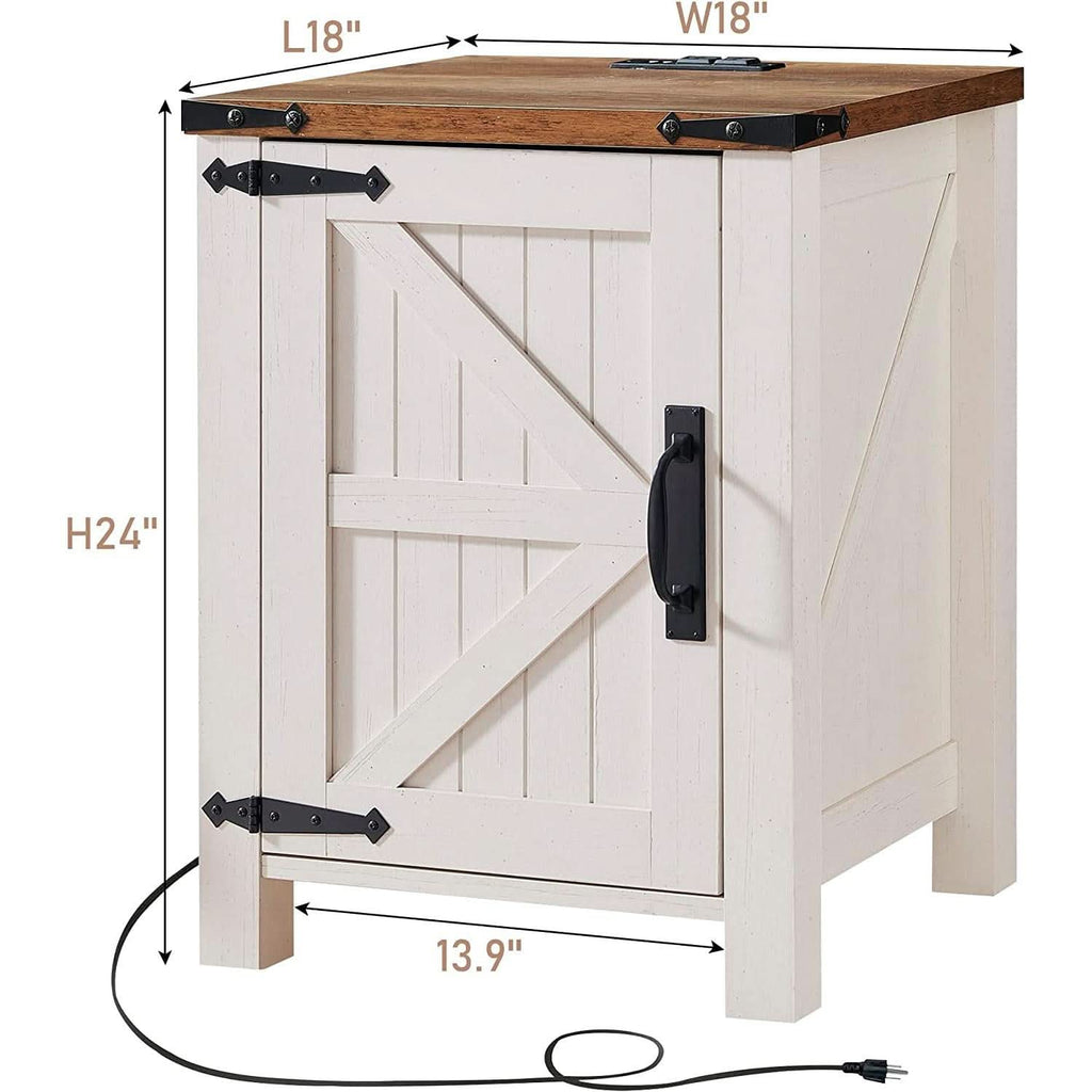 Farmhouse Nightstand With Charging Station Antique Finish