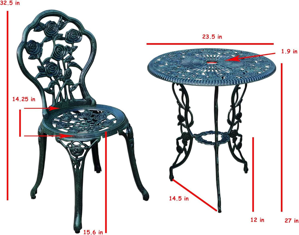 Cast Aluminum Conversation Set Antique Green Patio