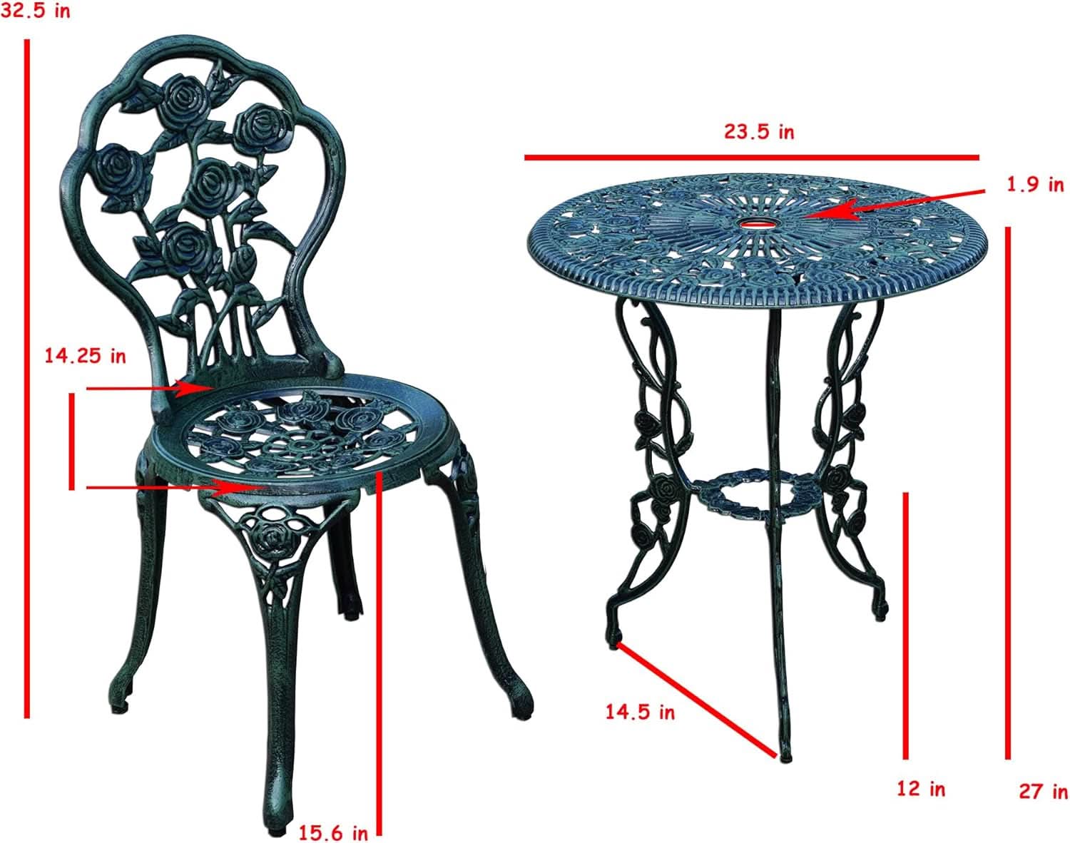 Cast Aluminum Conversation Set Antique Green Patio