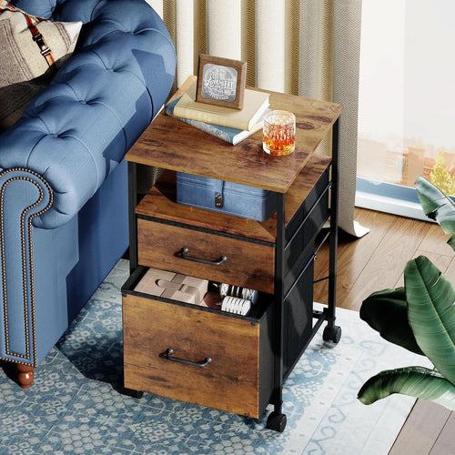 2 Drawer Mobile File Cabinet With Open Shelf Rolling Printer Stand For A4 Or Letter Size Files Rustic Brown Wood Grain