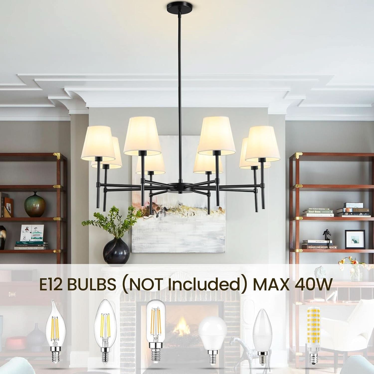 Matte Black 8 Light Farmhouse Chandelier For Dining Room