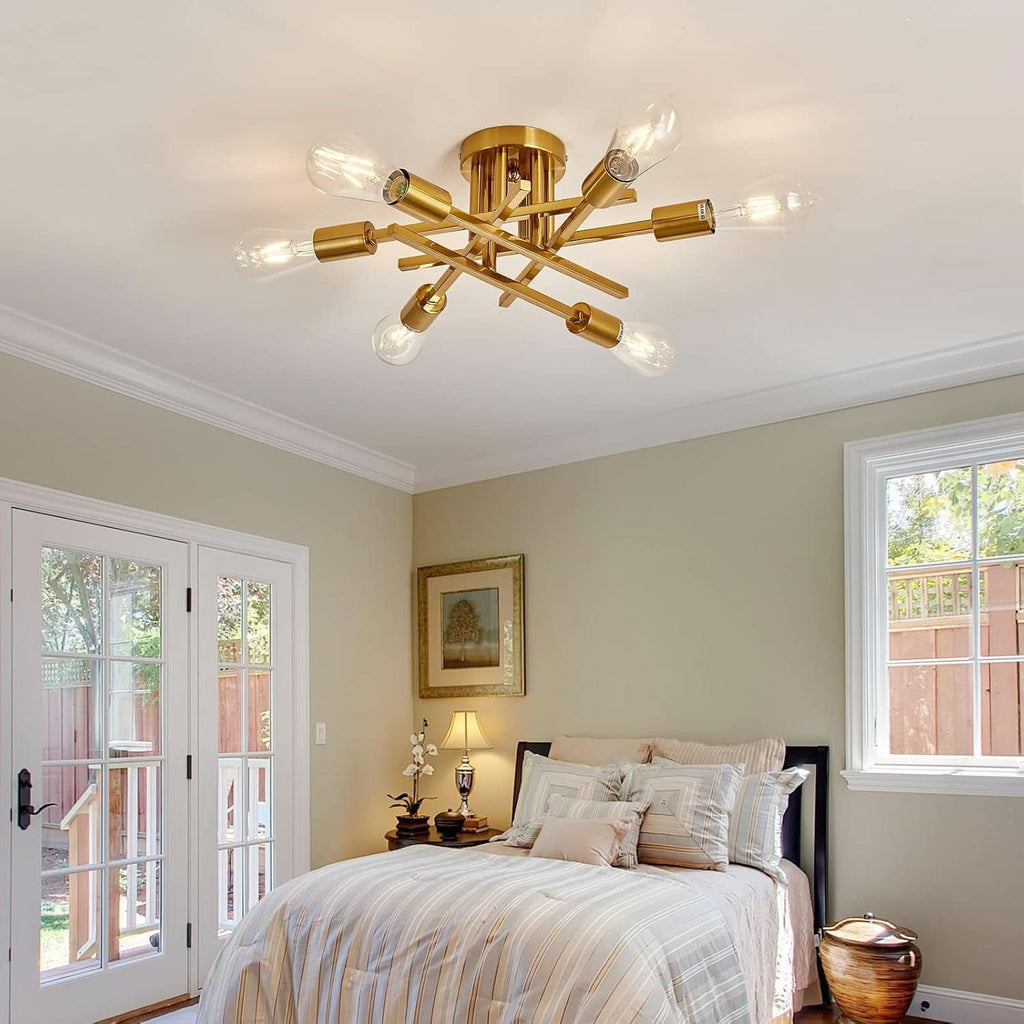Gold Sputnik Chandelier Semi Flush Mount Ceiling Light