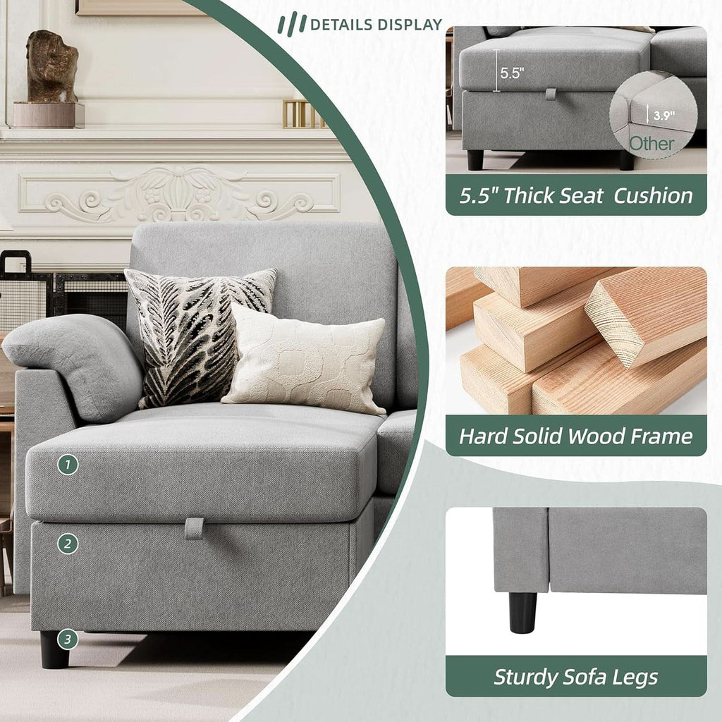 Comfortable L Shaped Convertible Sectional Sofa with Pillows