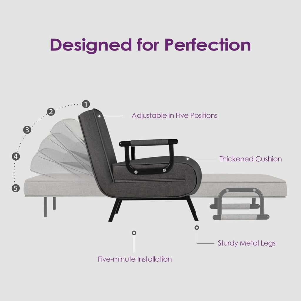 Comfy Convertible Sleep Chair Bed with Adjustable Backrest