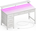 Computer Desk with Power Outlets and LED Light