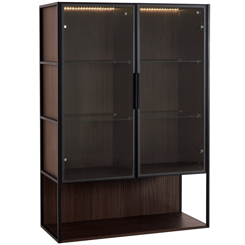 Modern Minimalist 51.2" Tall Lighted Display Cabinet with Tempered Glass