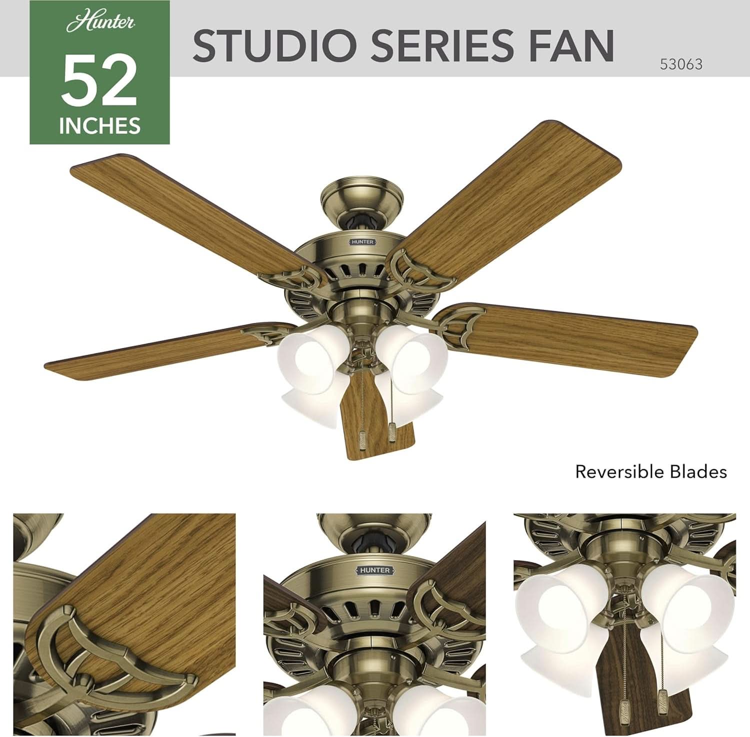 Antique Brass 52 Inch Ceiling Fan With LED Light Kit