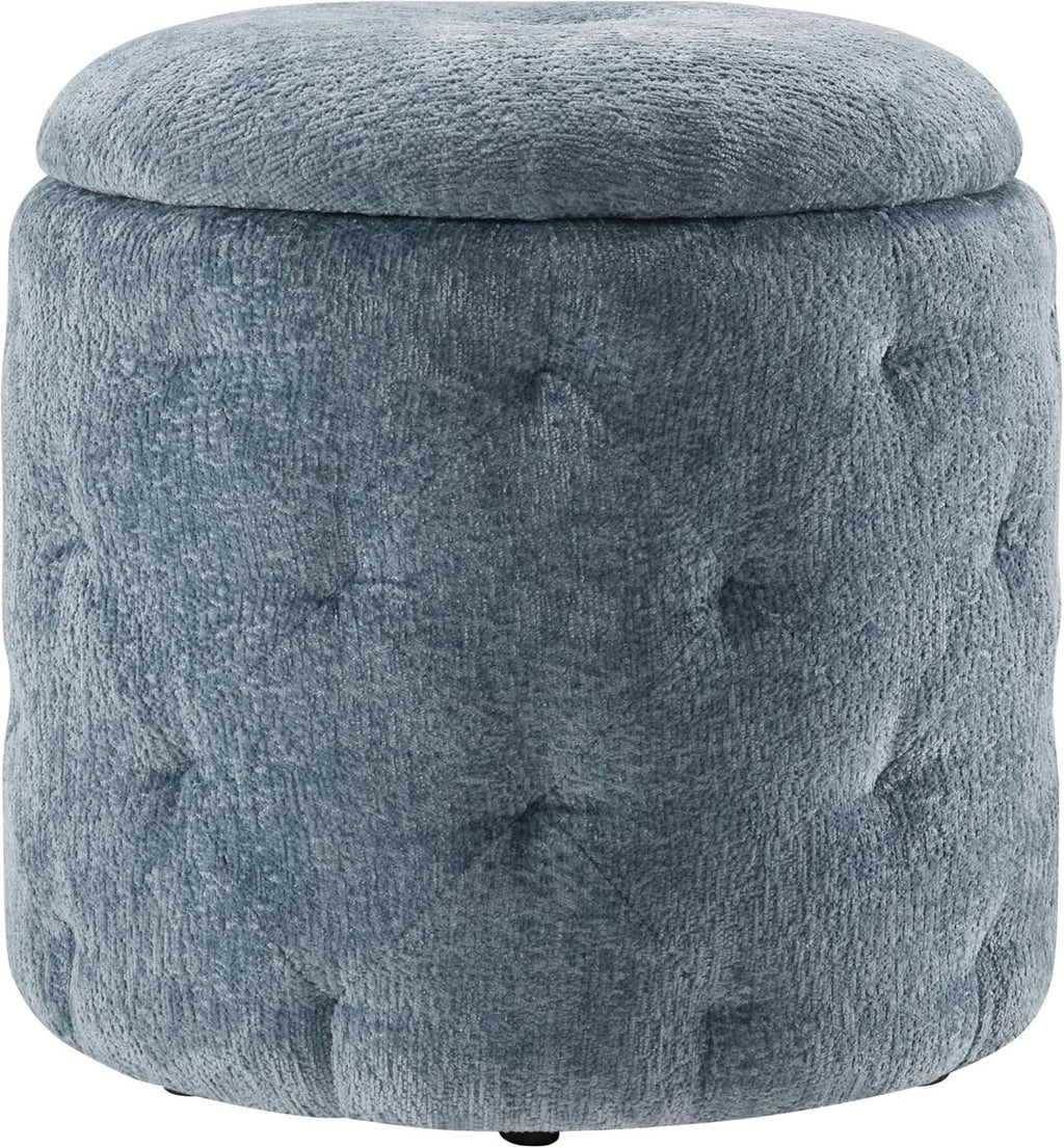 18.75 Inches Circumferential Sky Blue Storage Ottoman