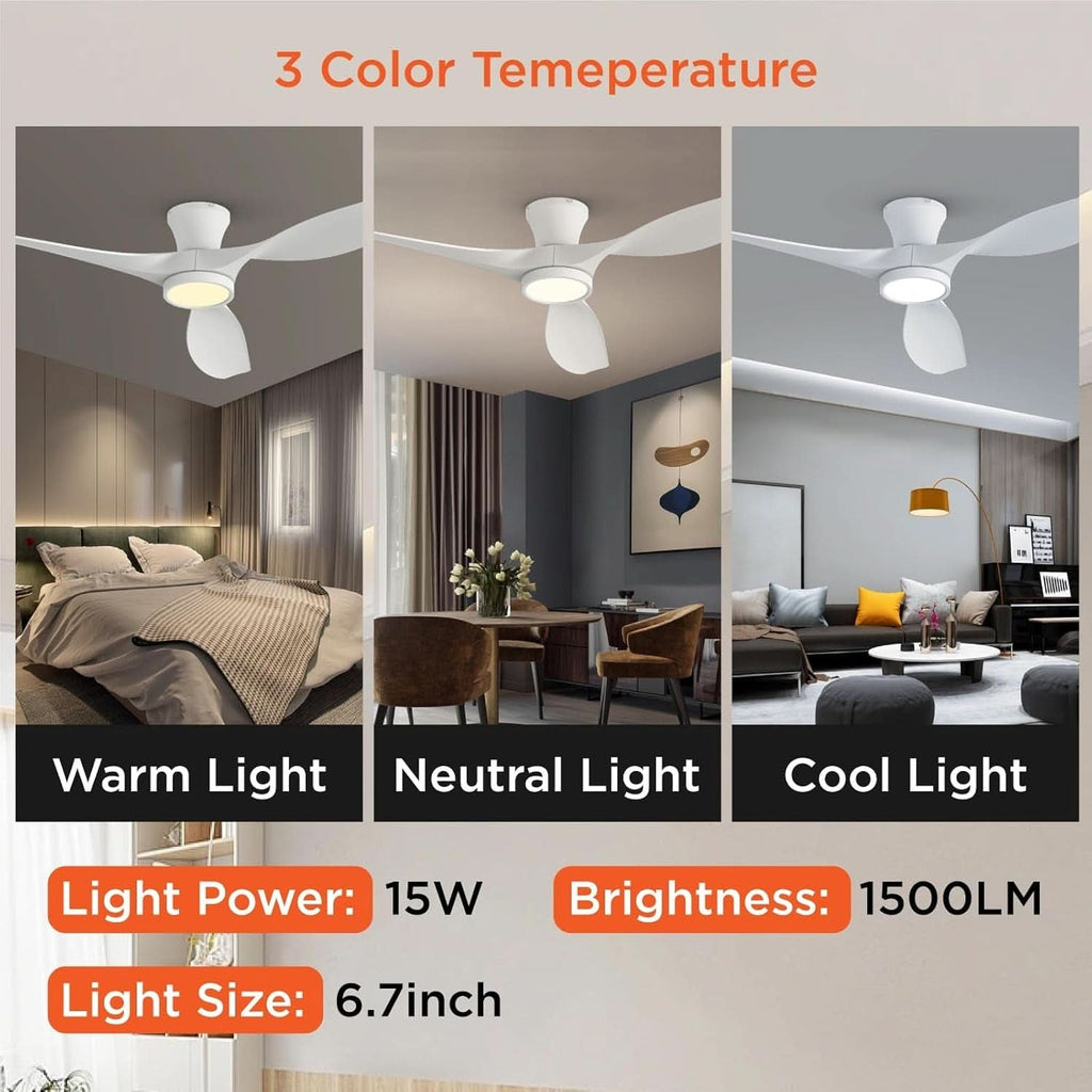 52 Inch Ceiling Fan With Remote And Quiet DC Motor For Bedroom And Living Room