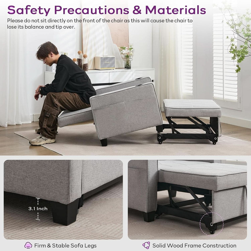 Charcoal Grey Convertible Sleeper Chair With USB Ports