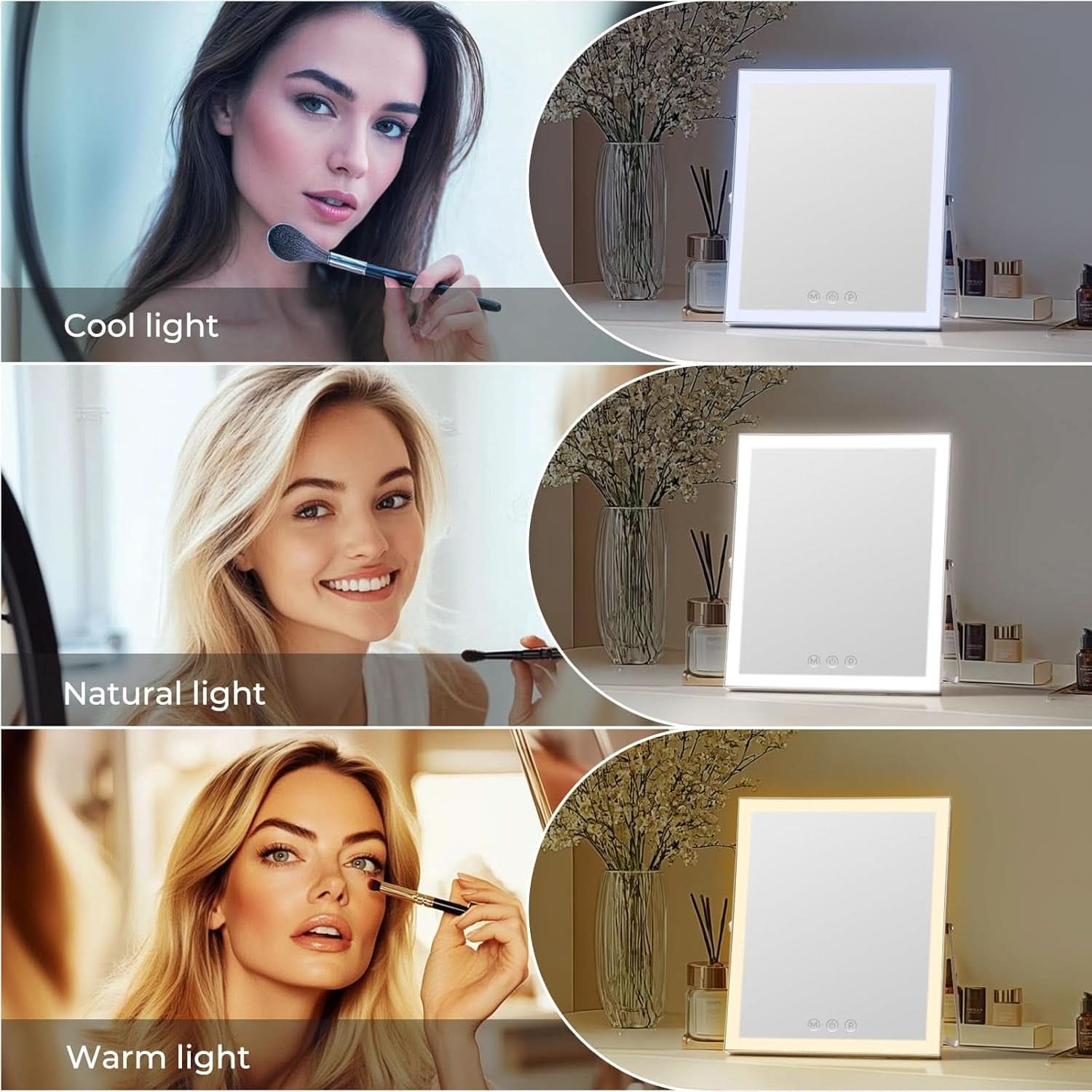 12 Inch Lighted Vanity Mirror Portable 3 Color Modes White