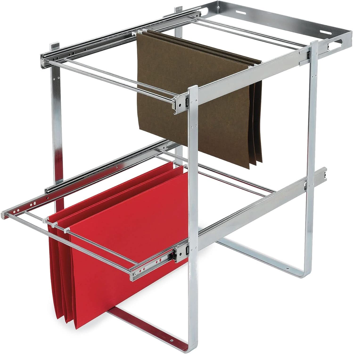 Two Tier Base Cabinet File Drawer Organizer Chrome 14.5 in