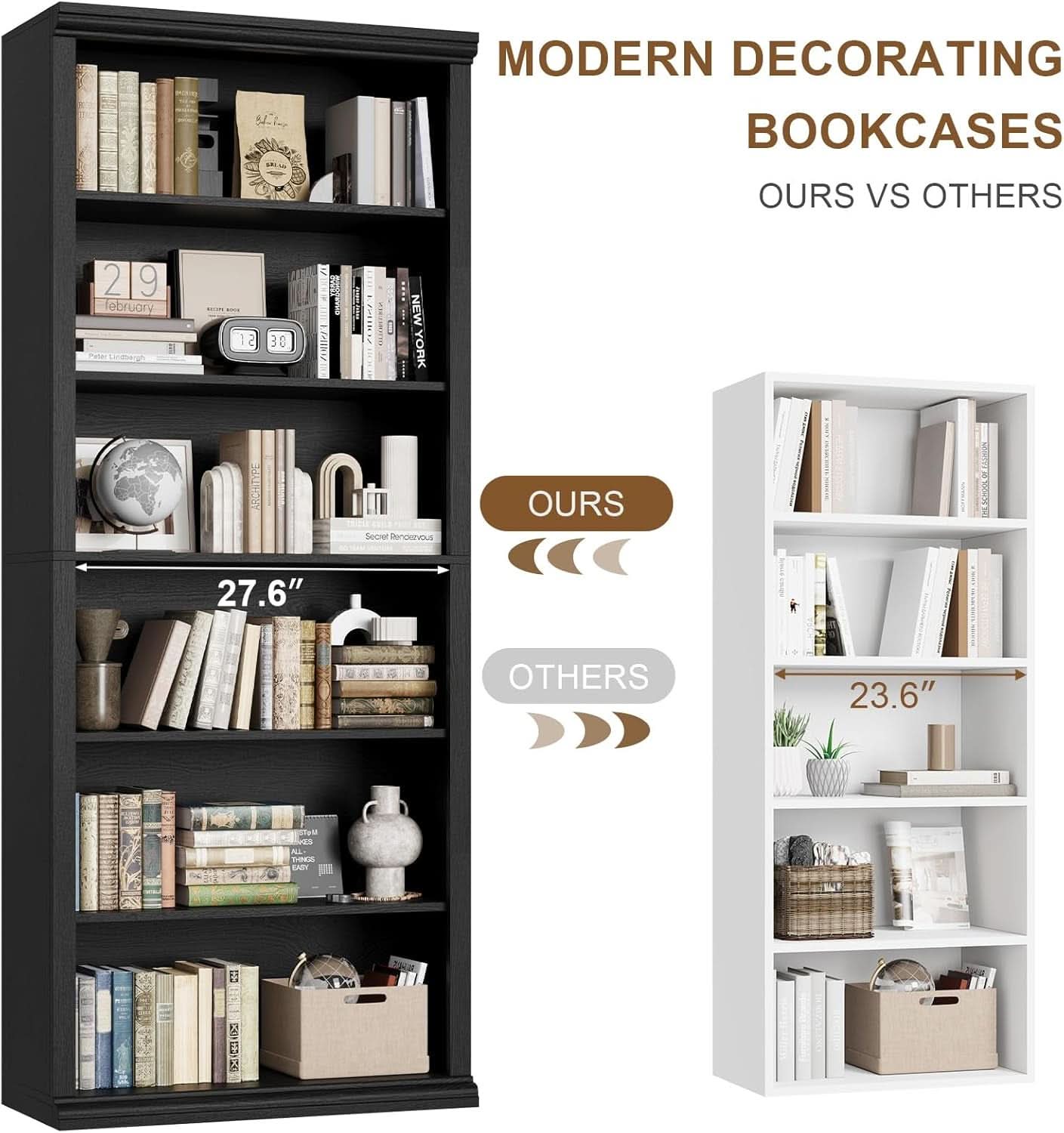 28 Inch Wide Tall Bookcase With Six Tiers For Home Office Storage For Living Room Organization