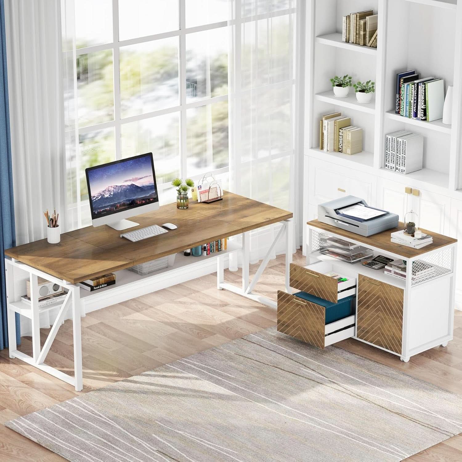 L Shaped Desk Walnut Sixty Three Inch Executive Desk