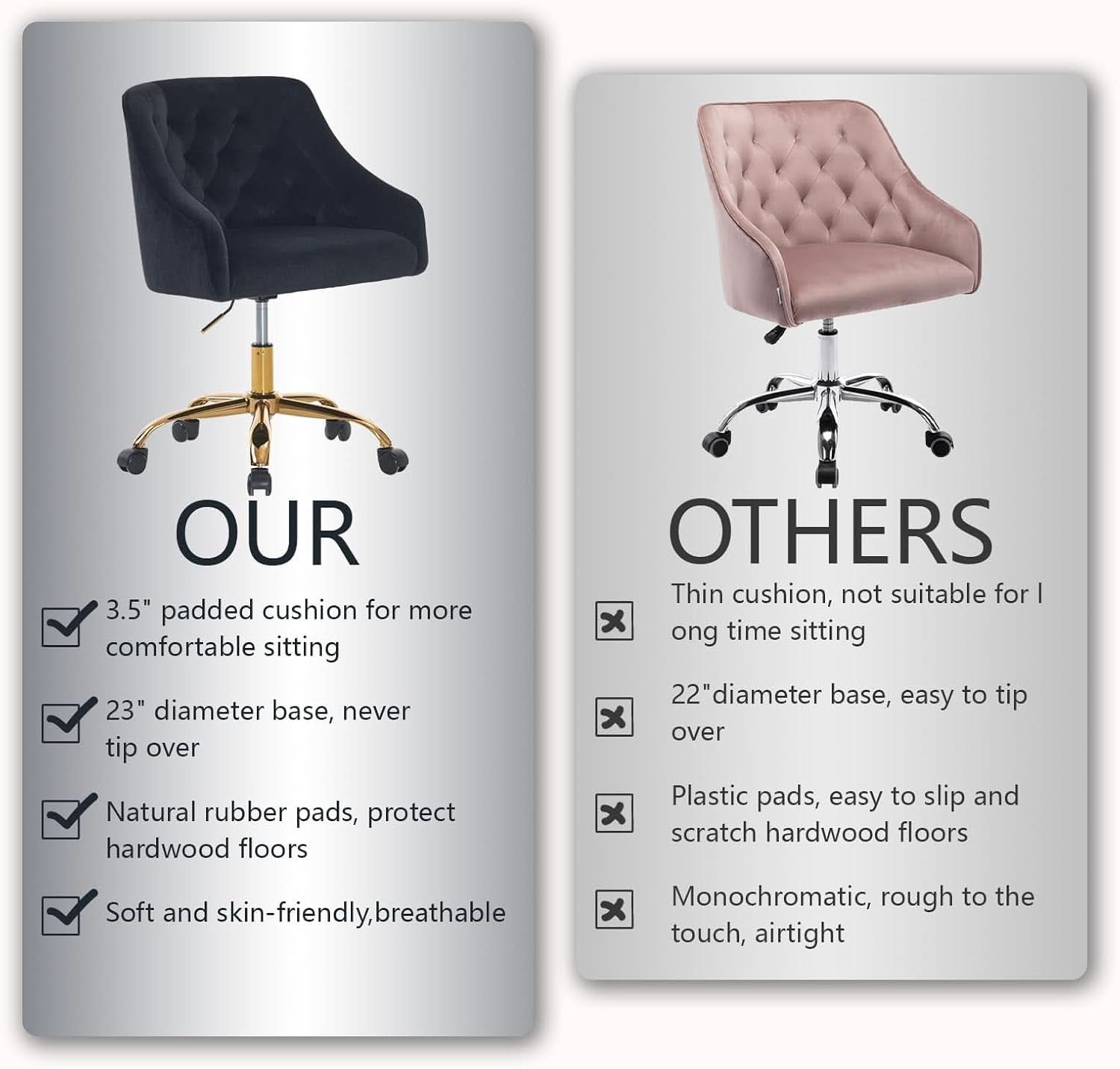 Black Velvet Office Chair 360 Swivel For Home Office