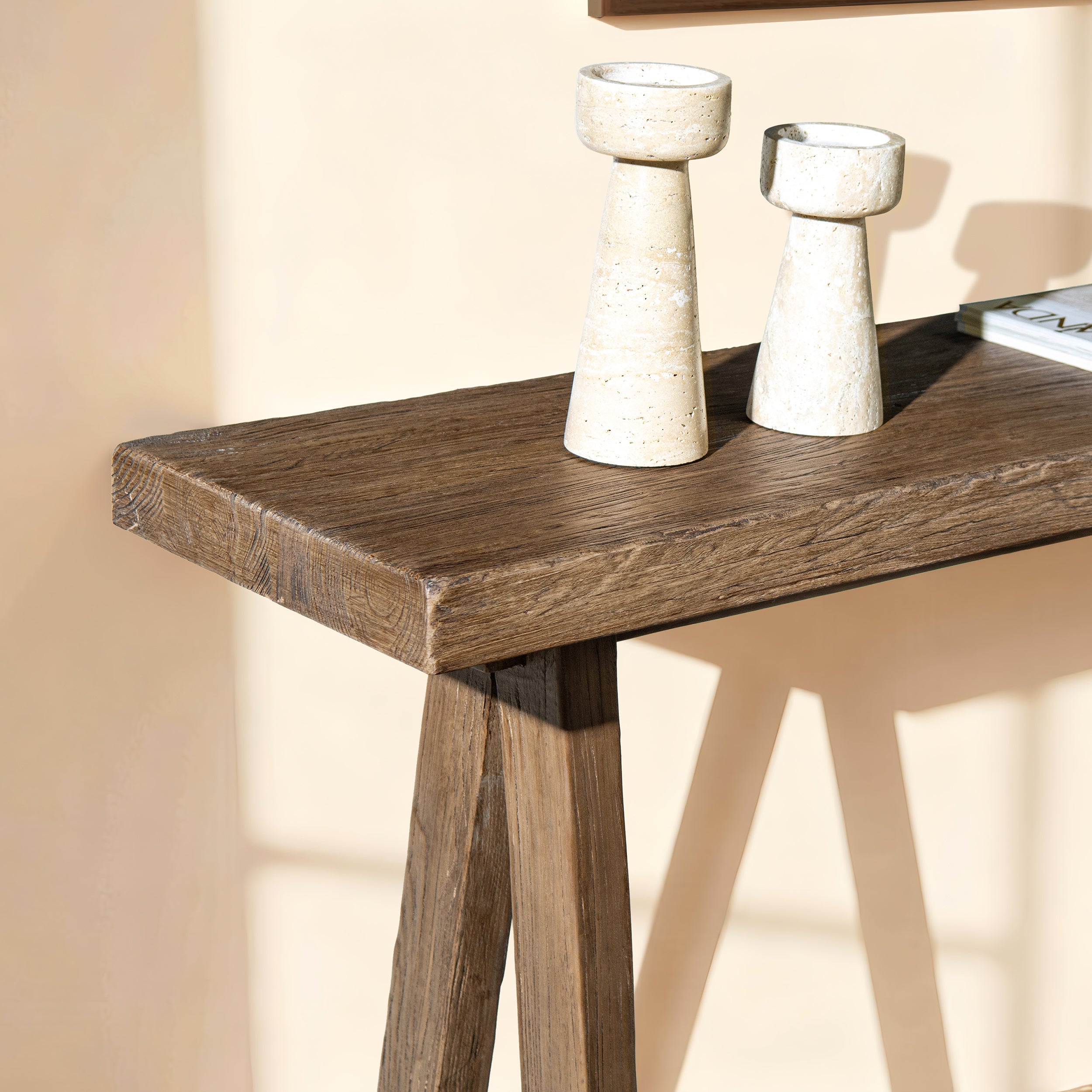Hawthorne 60'' Solid Reclaimed Elm Trestle Console Table, Heritage Medium-Dark Brown
