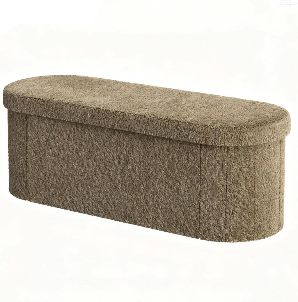 Brown 43 Inch Folding Storage Ottoman Sherpa Fabric