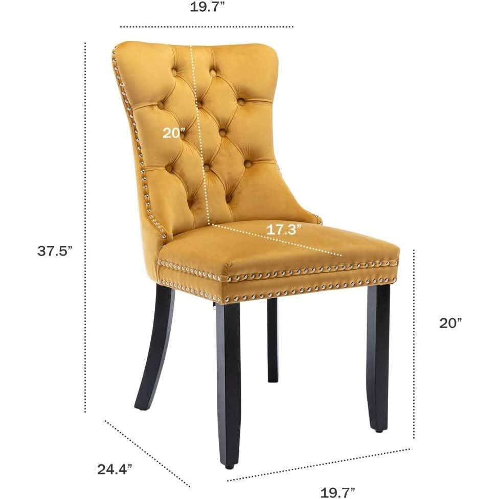 Gold Velvet Tufted Dining Chair With Ring Pull Trim