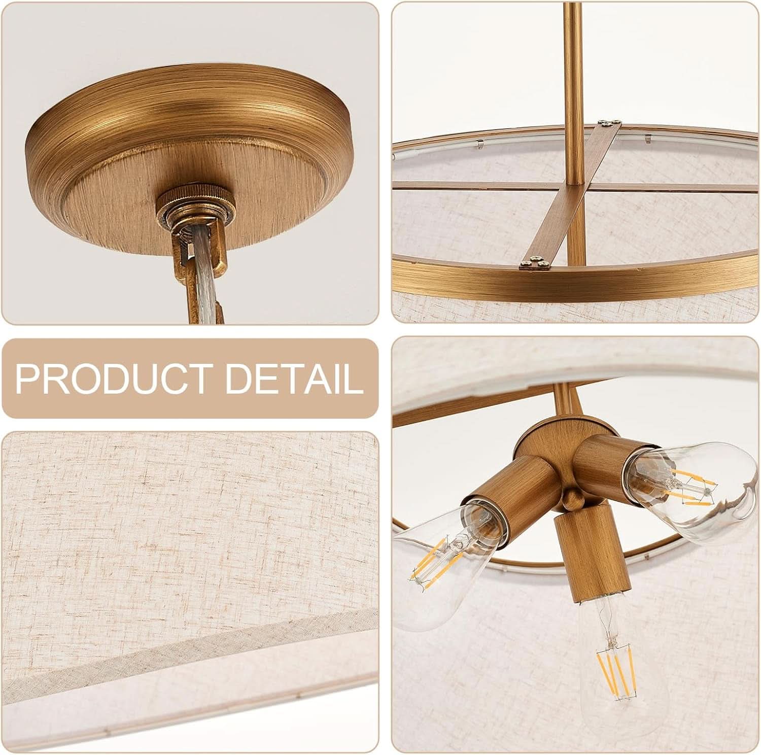24 Inch Boho Fabric Drum Pendant Chandelier Antique Brass