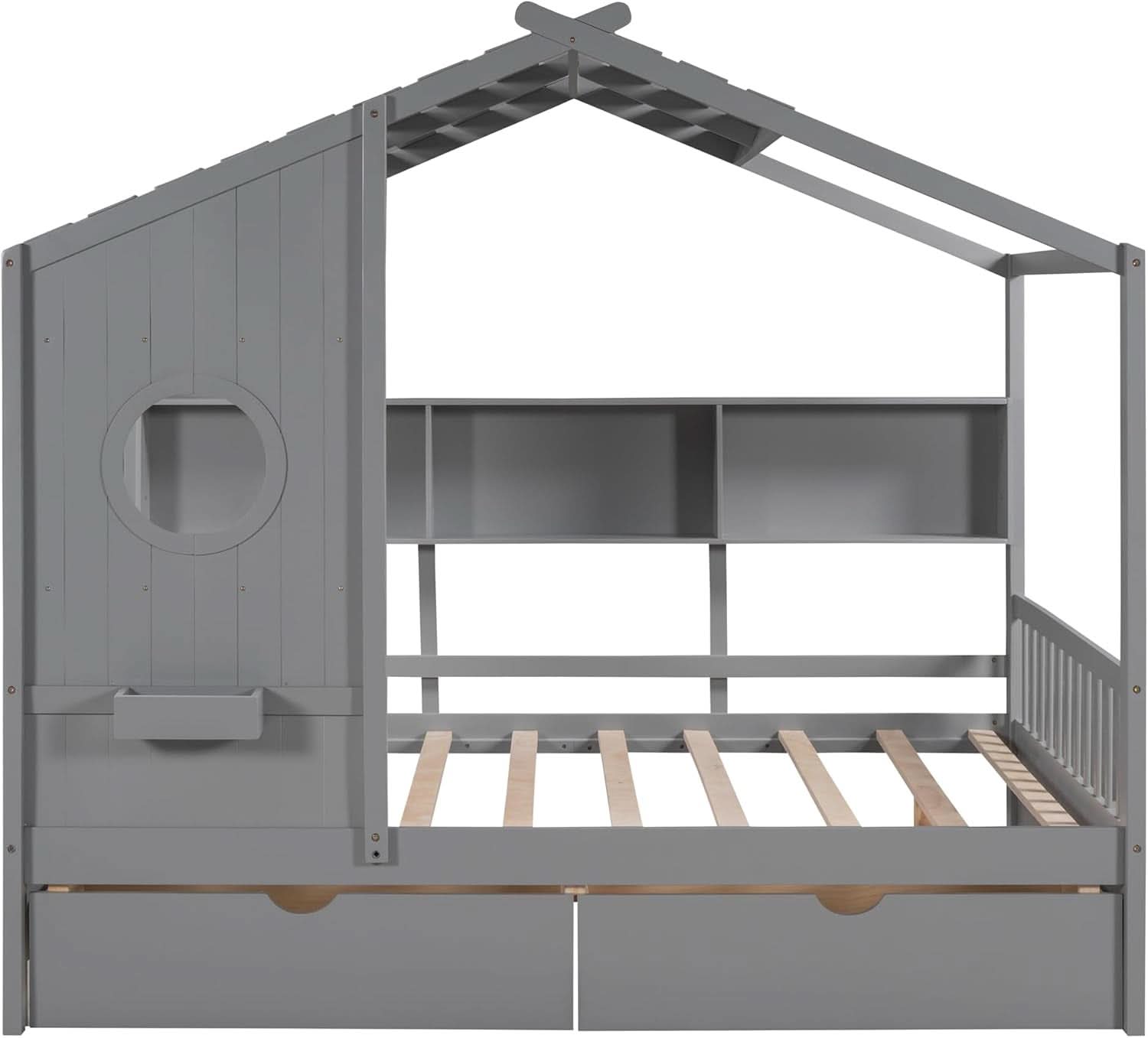 Kids Full Playhouse Bed With Drawers Shelves Storage