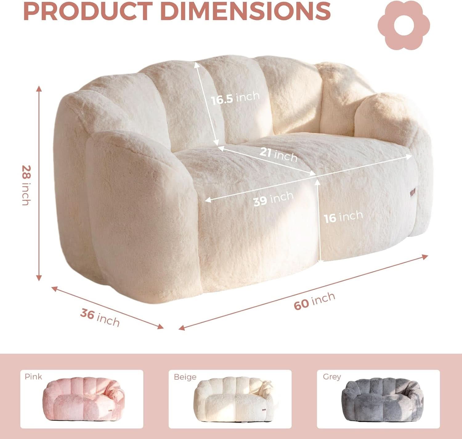 Beige Floral Shaped Bean Bag Sofa For Adults Living Room