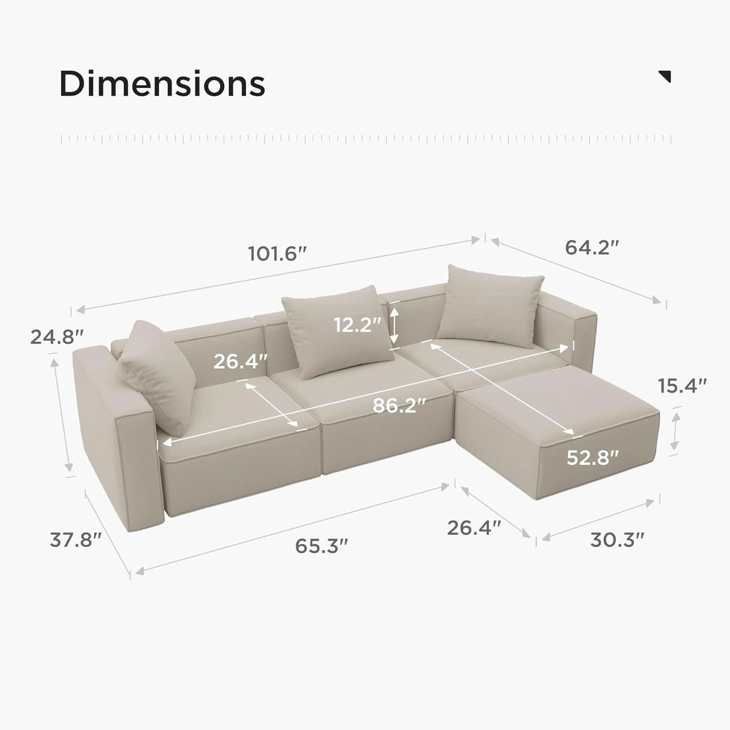 Modular Sectional Sofa Set Linen Cream With Ottoman And Chaise
