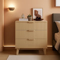 Fluted 3 Drawer Dresser Natural Wood Storage For Bedroom