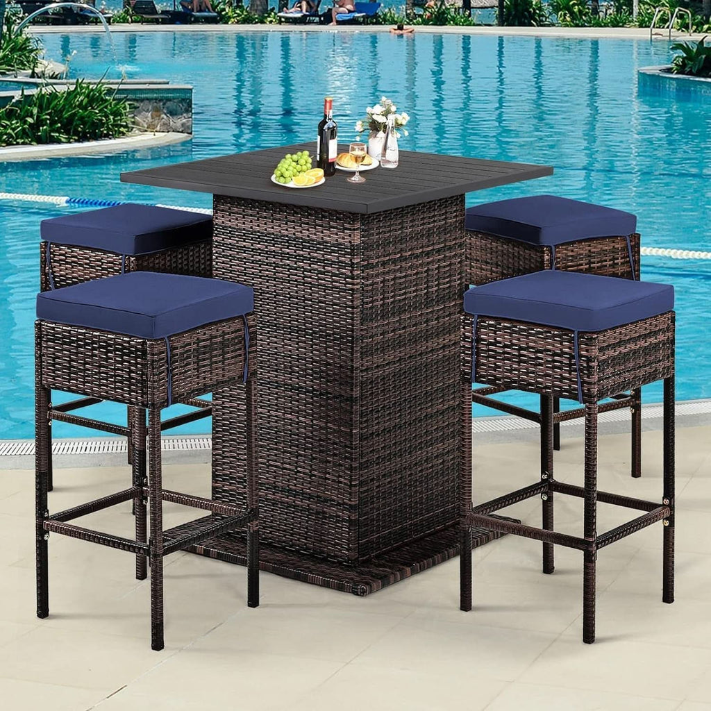 5 Piece Outdoor Bar Set Navy Blue Bar Height Table Storage