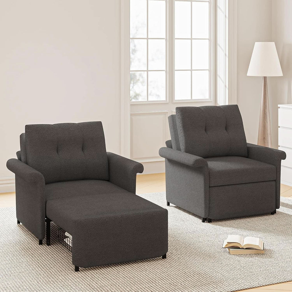 Dark Gray Lambswool Fabric Textured Sofa Bed Chair Storage