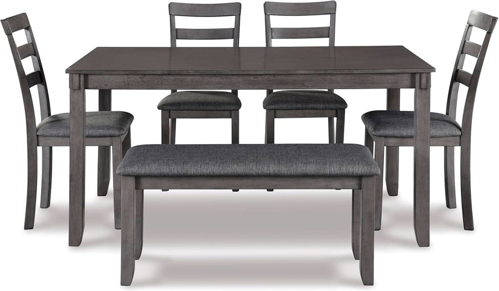 Charcoal Gray 6Piece Contemporary Dining Set Bench