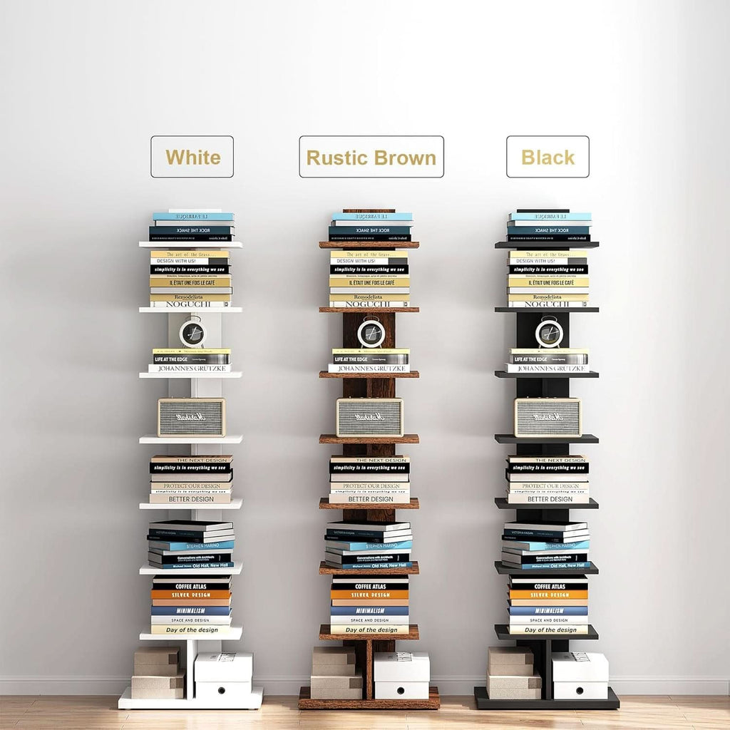 Vertical 8 Tier Bookshelf Black For Small Spaces Bookcase