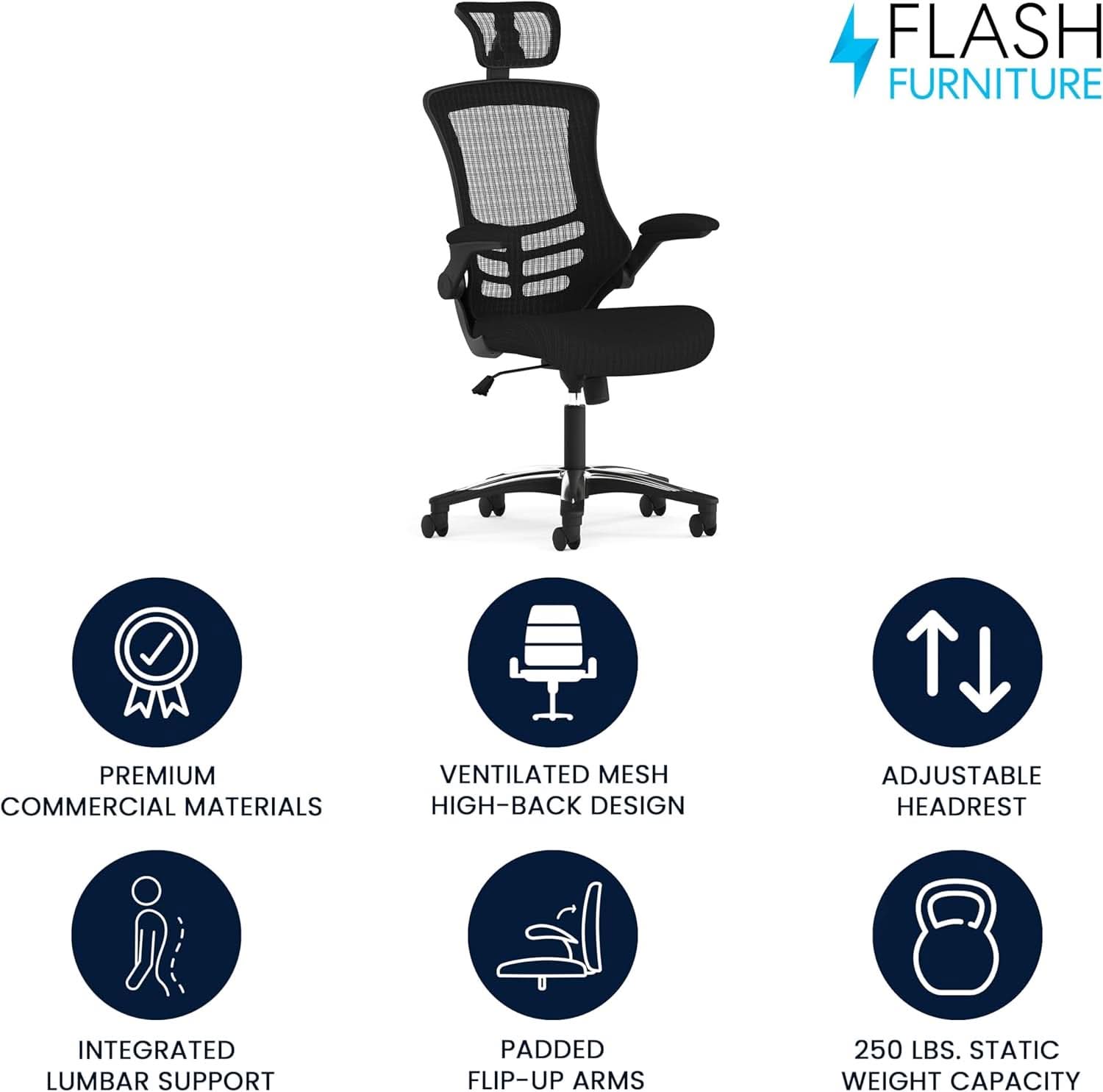 High Back Swivel Office Chair With Lumbar Support Black