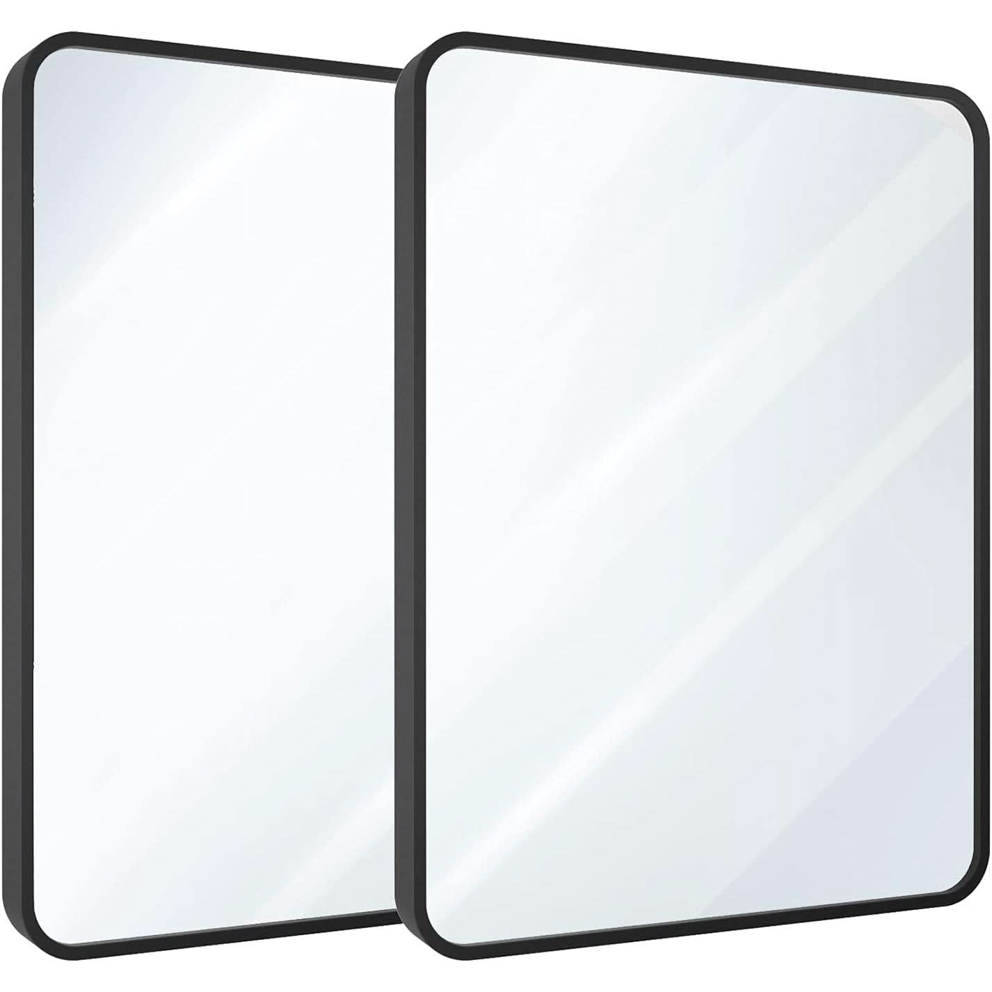Set of Two Black Bathroom Mirrors 24 x 36 Inch Metal Frame Rectangle Vanity