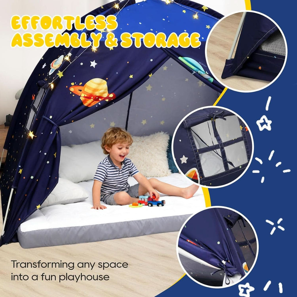 Twin Bed Tent Canopy Blue Black out Privacy Indoor Play house For Kids